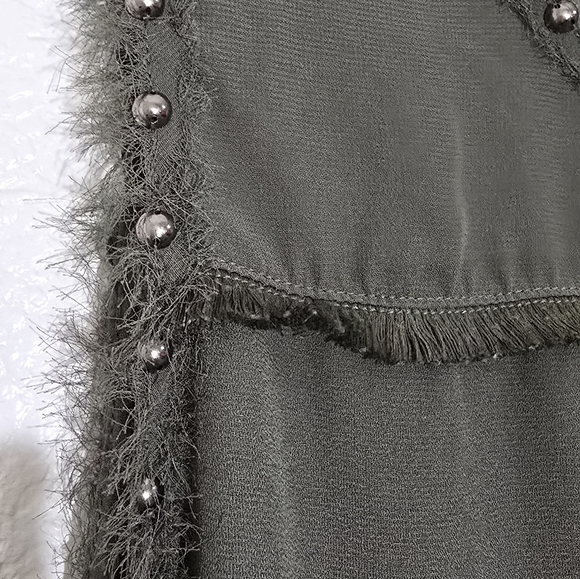 Olive Green Sleeveless Top with Studded Details - Picture 4 of 13